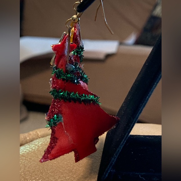 Cute handmade fabric Christmas tree earrings - Picture 2 of 2